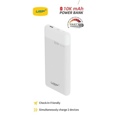 USP 10K mAh Power Bank White